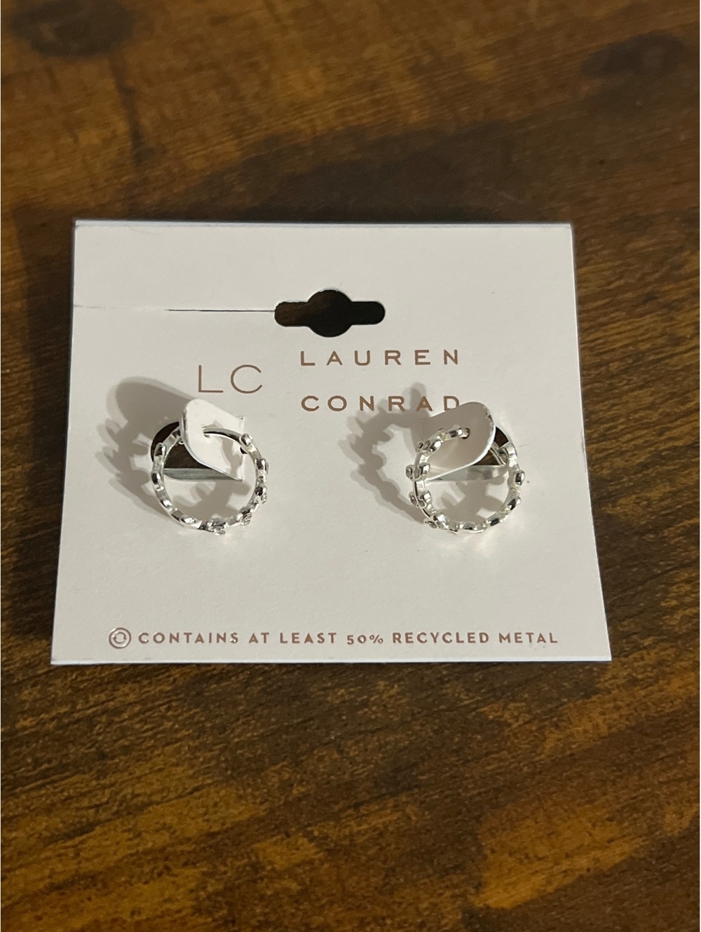 Lauren Conrad Silver Tone Stud Earrings with Beaded Design